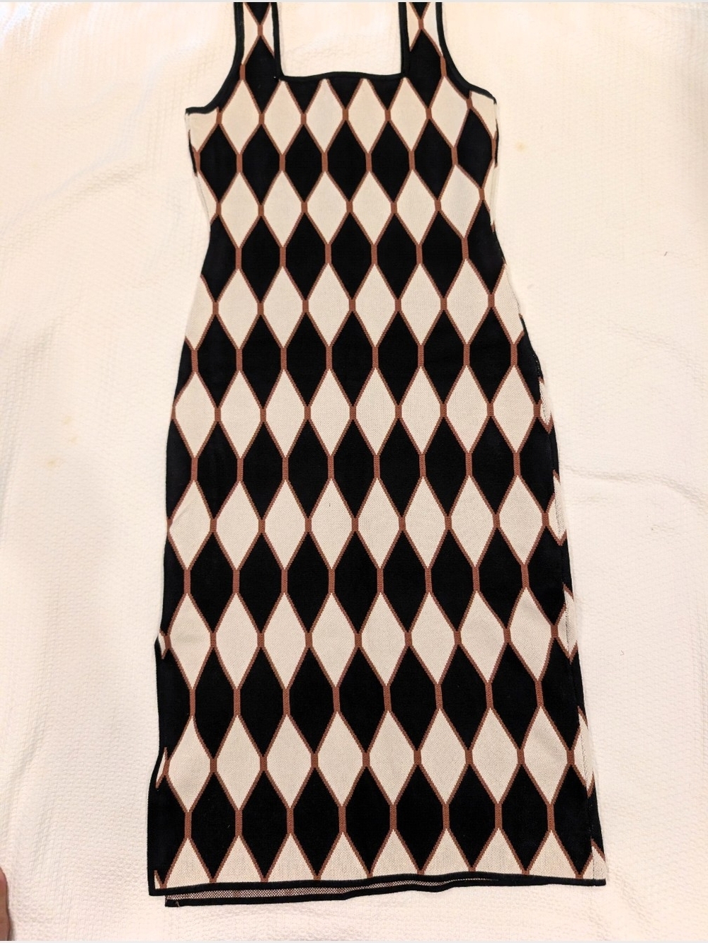House of Harlow 1960 Black and Cream Diamond-Pattern Maxi Dress